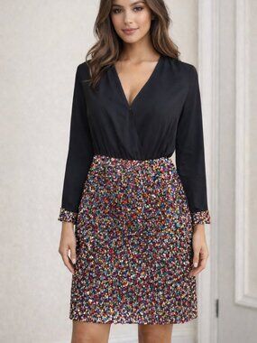 Cocktail SHEIN dress, Black with multi-colored squinned bottom, L NWOT